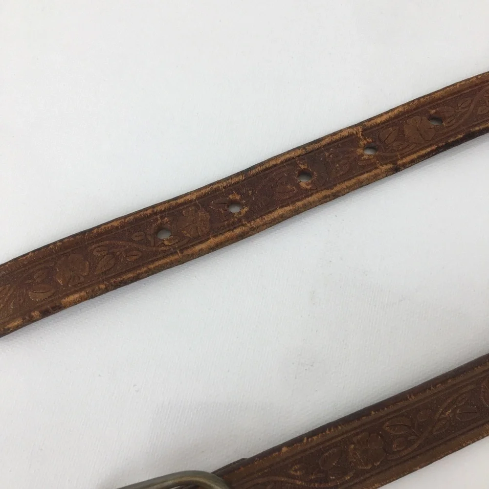Thin Floral Tooled Leather Belt Brown by Colorado Leather Goods Feminine Western